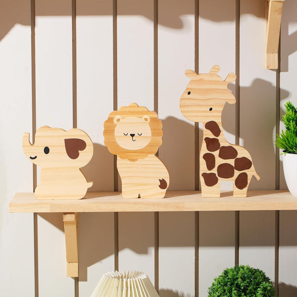 Barydat 3 Pcs Wood Safari Nursery Decor Cute Woodland Animal Nursery Safari