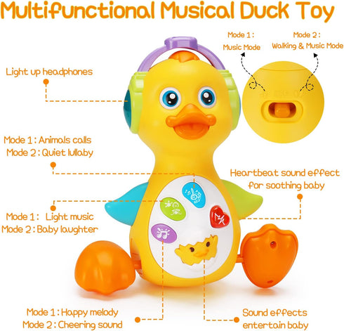 Baby Musical Duck Toy for Tummy Time, Light Up Infant Toys for 0-18 Months, Birthday Gifts for Boys & Girls