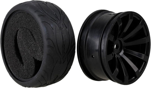 Mxfans 4 Pieces RC1:10 Rubber Tyres with Plastic Rims - Black Kit for On Road Car