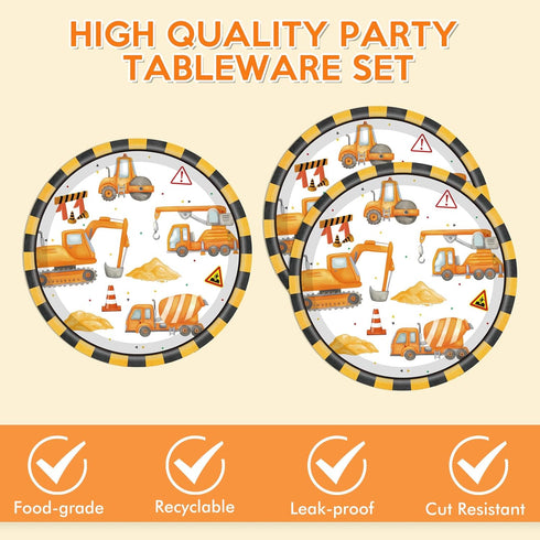 Fitoyplak 40Pcs Set 20 Construction Plates and Napkins Construction Birthday Decorations Disposable Tableware Paper