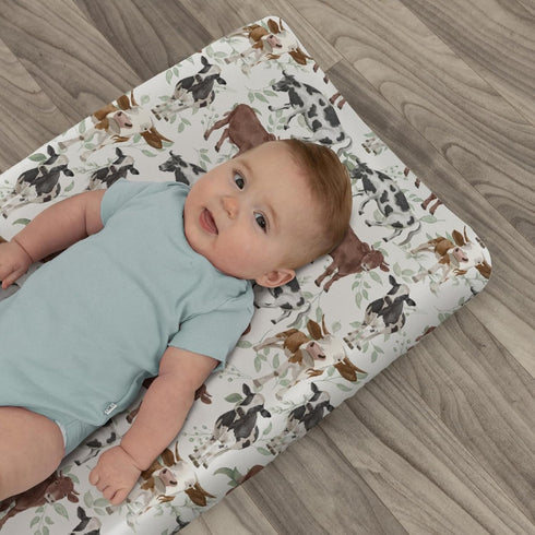 ZoUbqchY 32''16'' Watercolor Cows Green Leaves Baby Changing Pad Covers for Boys Girls Cow Yak Cattle Farm Animal