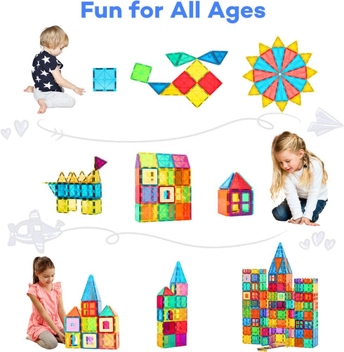Magnetic Tiles, 63PCS Building Set for Kids, Magnet Blocks, STEM Sensory Educational Toys Gift