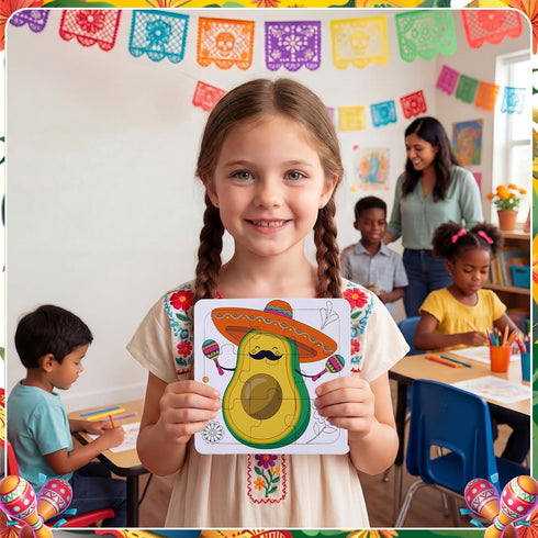 Fullhawl 24 Mexican Puzzles Color Your Own Puzzles Cinco De Mayo DIY Jigsaw Crafts with Stackable Crayons and Bags