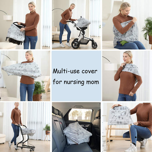 Multi-use Carseat Canopy Cover, Baby Car Seat Covers, Breastfeeding Cover (Grey Grove)