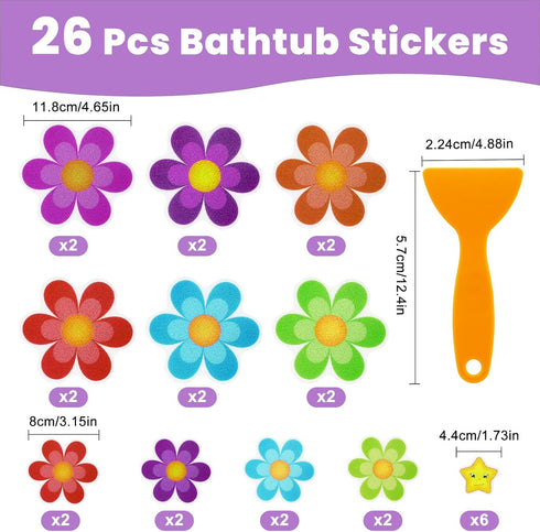 Cecliy 26 Pcs Non Slip Bathtub Stickers, Cute Daisy Shower Floor Non Slip Stickers for Safety Bathroom Tubs Shower