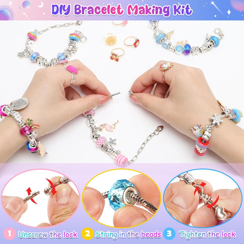Charm Bracelet Making Kit, Art Supplies for Girls Age 6-8, Friendship Bracelet Kit with Rings for Kids Toys