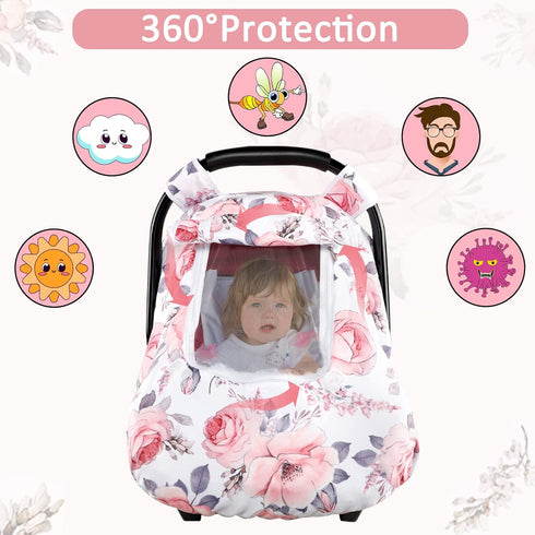 Pink Floral Baby Car Seat Cover & Nursing Pillow Cover for Girls, Winter Edition