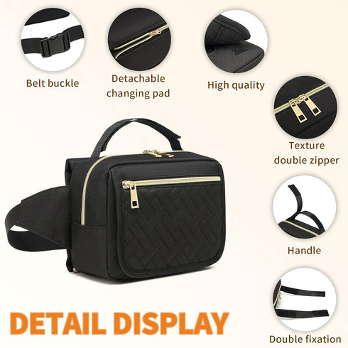 Small Diaper Bag with Portable Changing Pad, Crossbody Pack, Mini Fanny Pack for Baby Travel, Black
