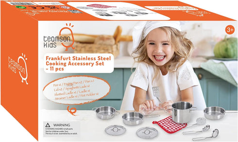 Set 11 Teamson Kids - Little Chef Frankfurt Kitchen Pretend Play Stainless Steel Cooking Utensils Accessories Toys