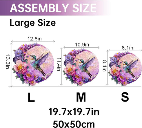 Hummingbird Wooden Puzzles for Adults, Unique Animal Shape Jigsaw Puzzles, Birthday Gifts for Family (S-8.4 * 8.1in-100