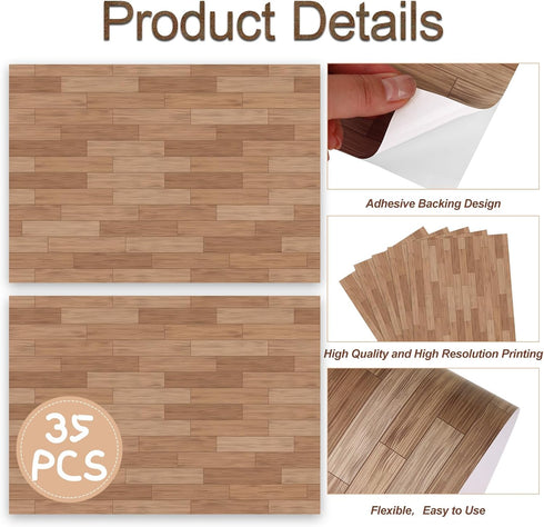 Furbeko 35 Pcs Miniature Dollhouse Wallpaper Self-Adhesive Mini DIY Floorboards Wall Paper Real Life DIY Decoration