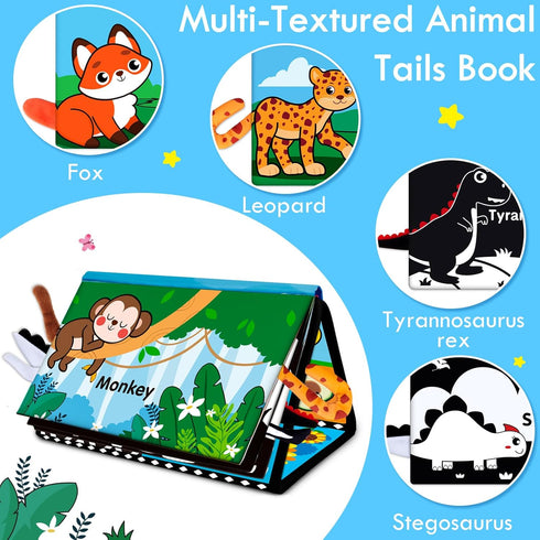 Tummy Time Baby Mirror Toys 0-6 6-12 Months, High Contrast Infant Toys with Crinkle Cloth Book and Teether