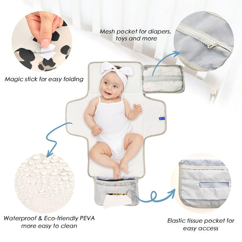 Animal Leopard Print Portable Diaper Changing Pad, Lightweight Waterproof Travel Changing Kit for Newborns