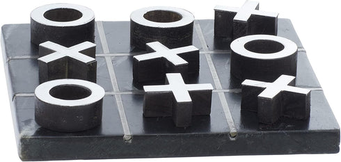 Deco 79 Marble Tic Tac Toe Game Set - 6" x 6" x 1" with Silver Inlay
