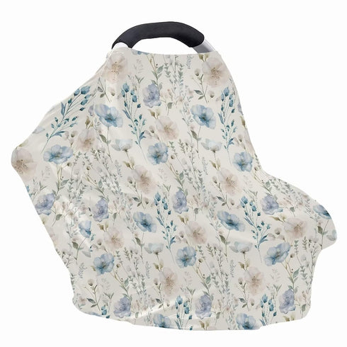 Biyejit Blue Floral Print Car Seat Cover for Babies, Mom Nursing Covers Breastfeeding Scarf, Multi Use Infant Carseat
