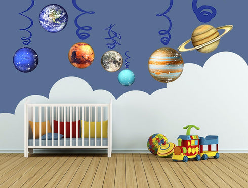 Solar System Hanging Swirl Party Supplies, Space Themed Planets Birthday Banner for Boys Girls Kids - 30PCS