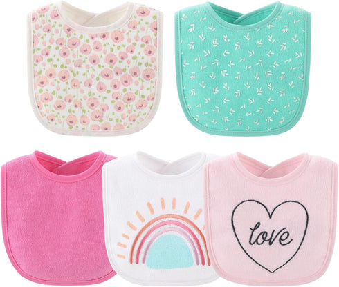 The Peanutshell Baby Girl Bibs Set, Terry Cloth, Feeding, Drooling, Teething Essentials, 10 Pack, Pastel Pink