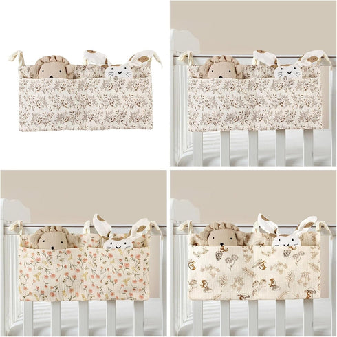 QEFVVOMM Cribs Storage Bag Baby Bedside Hanging Storage Bag for Drool Bibs Diaper Multifunctional Hanging Pocket Cotton