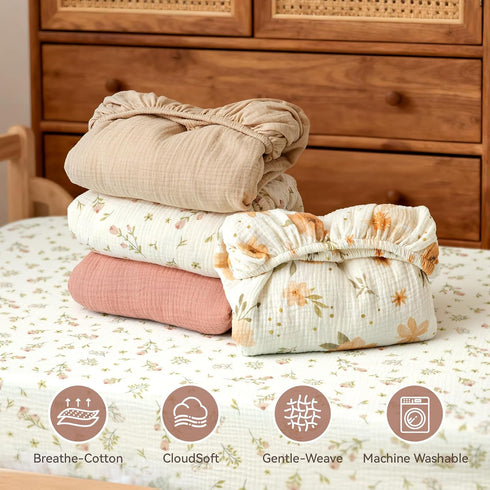 Generic 52"x28" 4 Pack Muslin Crib Sheets, Fitted Crib Sheet for Baby Girl and Boy, Soft Cotton Cover for Standard Crib
