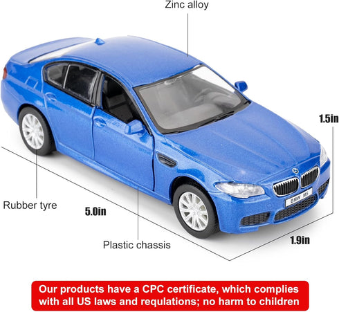 1/36 BMW M5 Diecast Alloy Model Car with Pullback Function, Toy Car Gift for Boys and Girls (Blue)