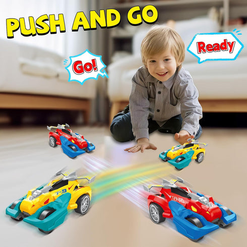 3-4, 2 Pack 3 4 5 6 3+ Dinosaur Monster Truck Toys for Ages Collision Transforming Toys Cars, Push and Go Vehicles Kids