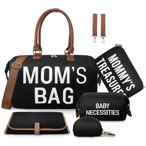 printe 6pcs Large Diaper Bag Tote with Changing Pad & 2 Organized