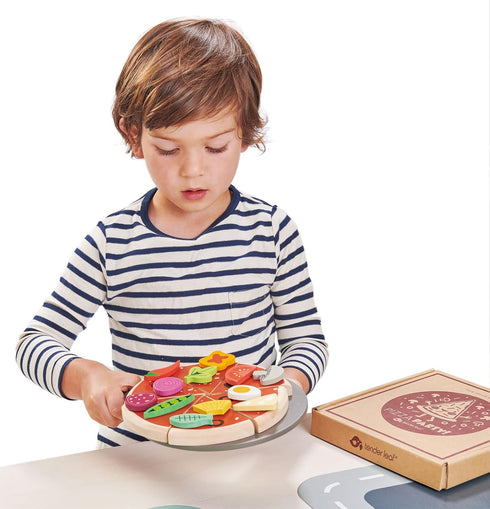 6 Set 12 3+ Tender Leaf Toys - Pizza Party - Slices of Realistic Pizza Toy with Different Toppings, Kraft Card Take-Out