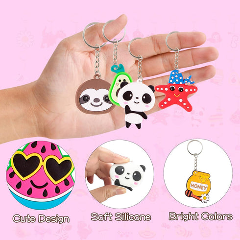 70Pcs Video Game Keychains for Kids Birthday Party, School Party, Dinosaur, Donut, Marine Animal, Mermaid, Rainbow Bulk