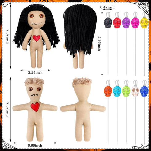 12 Set 2 10 7.87 Inch Jenaai Pcs Voodoo Doll Include Pcs Creepy Dolls with Pcs Skull Pins Soft Halloween Scary Creepy