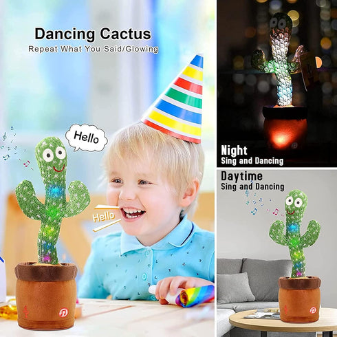 Emoin Dancing Cactus Baby Toy, Talking Cactus Mimicking Toy for 6 to 12 Months, LED English Sing Talking