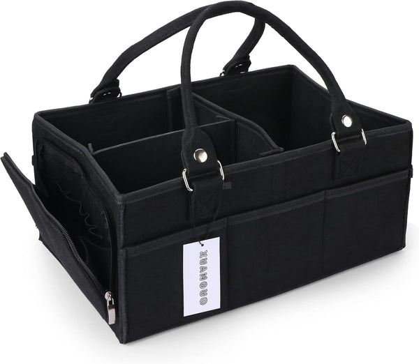 Baby Diaper Caddy Organizer for Boy, Large Portable Storage Bin Tote Bag for Changing Table and Car, Black