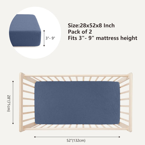 100% 52"x28" 2 Pack Bearmoss Muslin Crib Sheets Cotton Baby Crib Sheets Soft&Breathable Nursery Sheet for Standard Crib