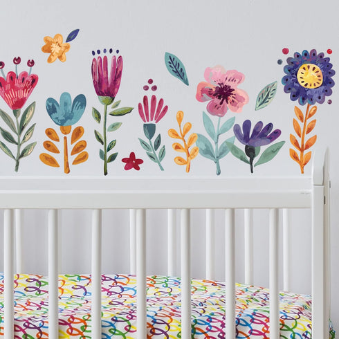 Flowers Wall Decals for Girls Bedroom, DIY Wall Art Stickers for Classroom, Nursery, Playroom - Floral Peel and Stick