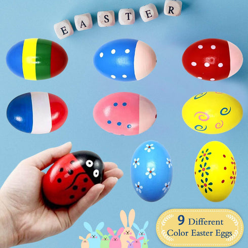 9 Pcs Wooden Easter Eggs Shakers Maracas for Kids, Musical Instrument Classroom Prize, Easter Basket Stuffers