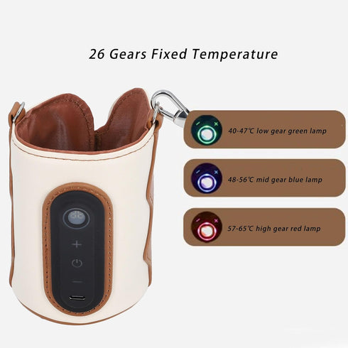 Nurnesy 26 Bottle Warmer Bag for Baby, Portable Bottle Warmer Cover Levels USB Milk Heating Bag Portable Lightweight