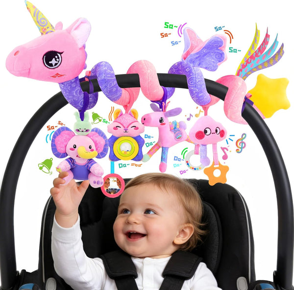 Musical Car Seat Toy for Babies 0-12 Months Girl, 5-in-1 Sensory Activity