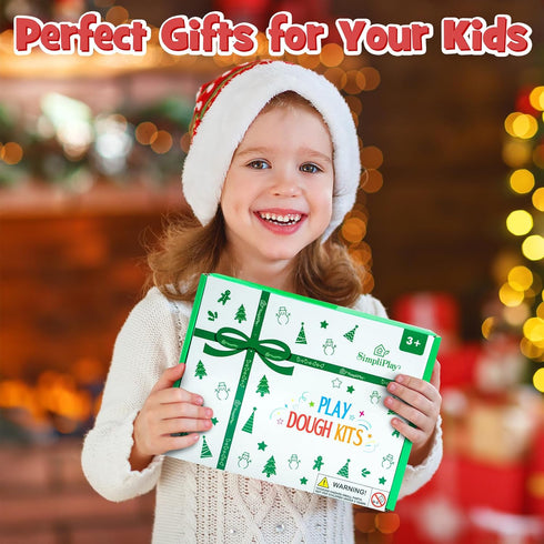 6 18oz Accessories(280+pcs), SIMPLIPLAY Christmas Sensory Dough Kit with PCS Glitter Doughs & DIY Christmas Crafts