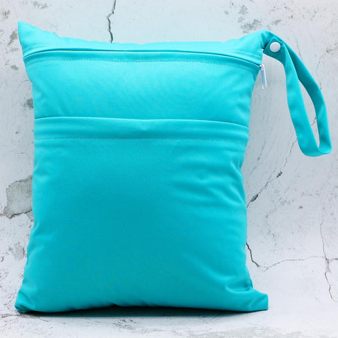 2pcs (3036-2-yellow+blue) Cloth Diaper Wet Dry Bags Waterproof Reusable with Two Zippered Pockets Travel Beach Pool