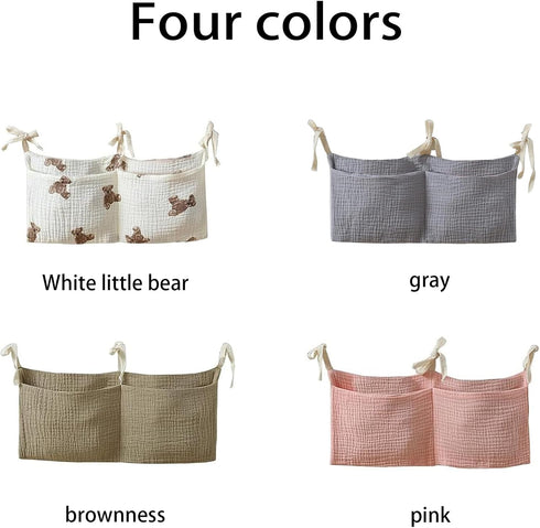 JUSTAUS Bedside hanging bag for storing baby milk bottles and blankets - Baby diaper folding bed organizer bag - White