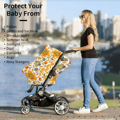 Schgap Flowers Orange Baby Car Seat Covers Canopy, Nursing Cover Breastfeeding Baby Carrier Covers Carseat Canopy