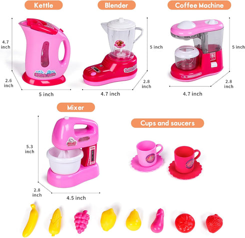 FANELEQU Set,Coffee Set Kitchen Appliances Toy,Kids Kitchen Pretend Accessories Play Maker Machine,Blender,Mixer