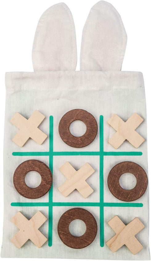 Tender Leaf Toys Wooden Tic Tac Toe Game with Bunny Drawstring Bag - Travel Board Game for Kids & Adults - Age 3+