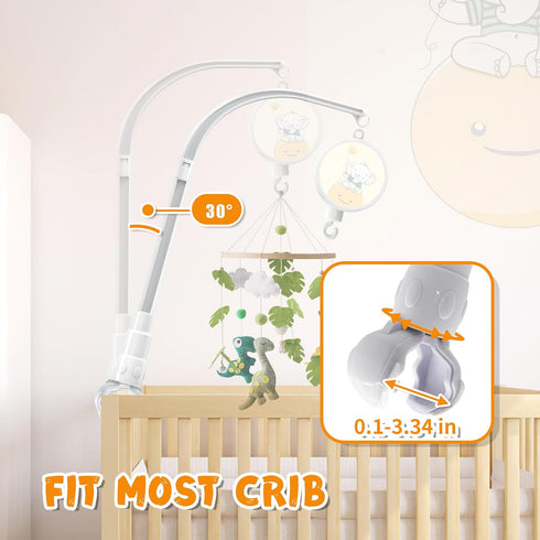 SWSHENR 23 Inch Adjustable Baby Crib Mobile Arm with Music Box & DIY Claw Arm Bracket - Nursery Decor Hanging Stand