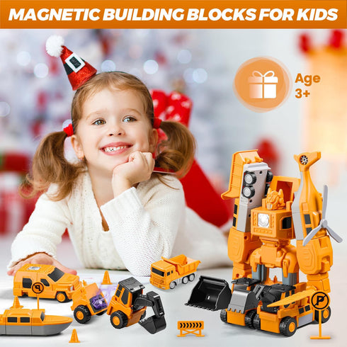 3-5 4-8 35 Magnetic Transform Engineering Car Assembled Toys with Storage Box, Robot Magnetic Blocks Toy, Construction