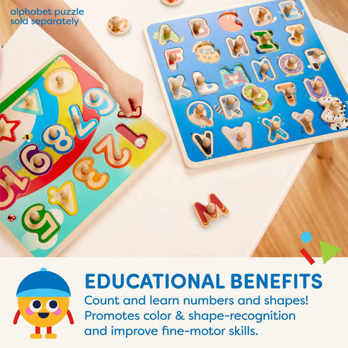 Battat - Wooden Number & Shapes Puzzle - Educational Toy for Kids, 2 Years +