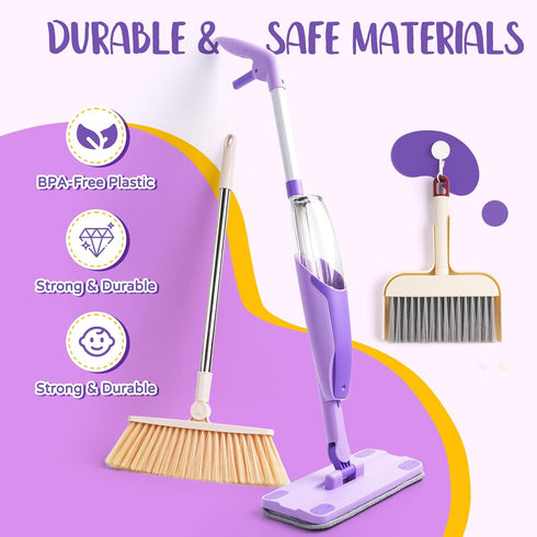 Set,Purple Set 3+ Kids Cleaning Toy Mini Spray Mop Montessori Toys Pretend Play Cleaning Tool for Toddlers with Spray