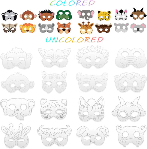 16 Set 24 Lenwen Animal Coloring Mask with Pcs Watercolor Pen Jungle Paper Arts Craft Kids Color Your Own Paper Masks