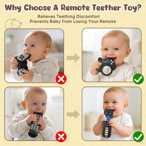 CAHILON 2 Pack 3-6 6-12 12-18 Baby Teething Toys for Babies Months, BPA-Free Silicone Remote Control Rattle Teether