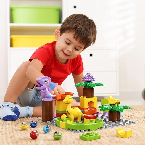 Kid Marble Run Building Blocks - Dinosaur Maze Puzzle Set, Compatible with Major Brands for Ages 3-8, 67PCS