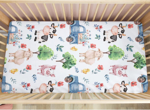 Farm Animal Baby Crib Sheets for Standard Crib, Neutral Fitted Sheet Set, 28''×52''